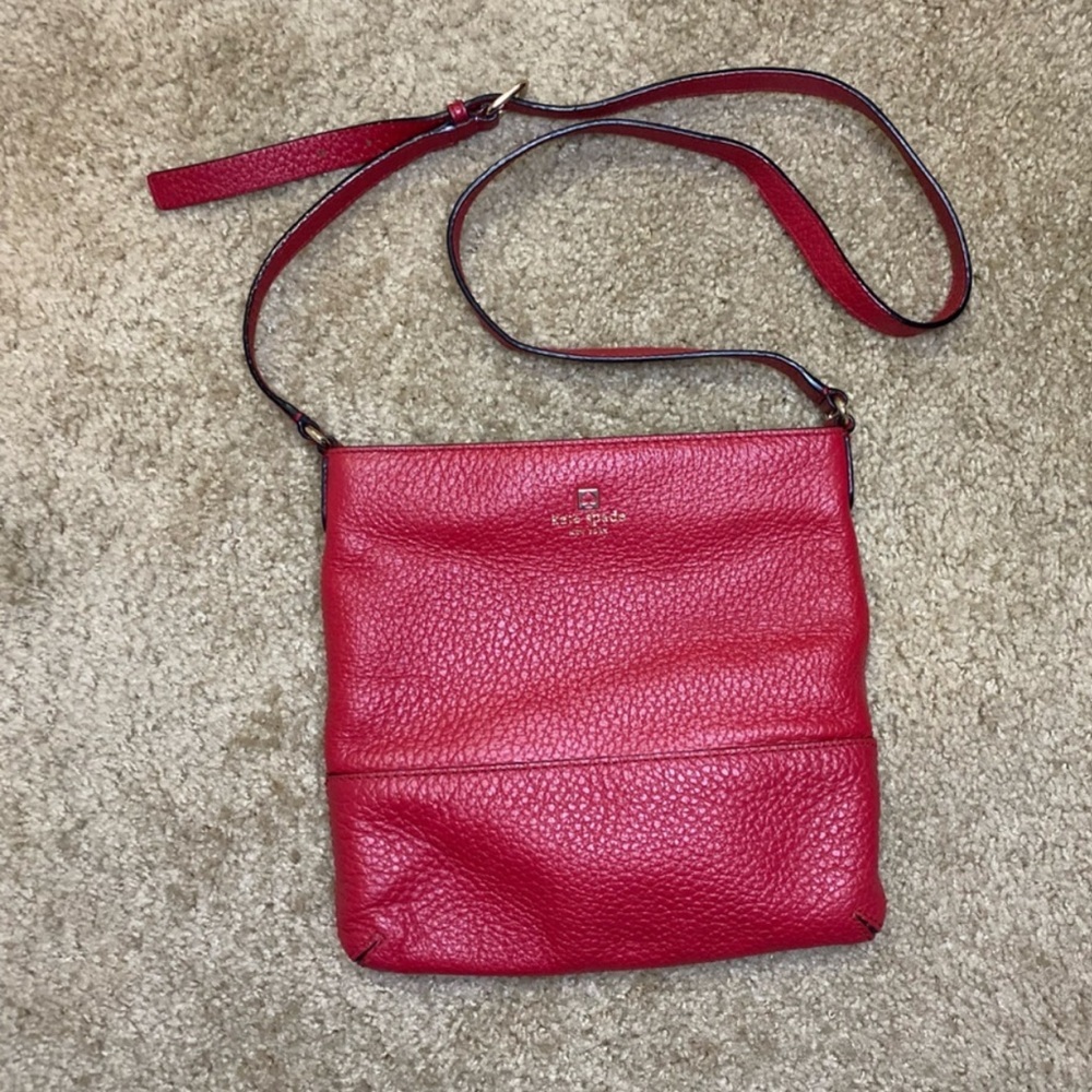 Kate Spade Red Pebbled Leather Crossbody Bag with Adjustable Strap